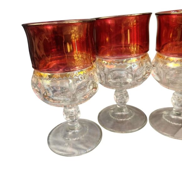 Tiffin Franciscan Kings Crown Ruby Thumbprint Flashed Glasses Barware Wine Set V - Picture 13 of 14